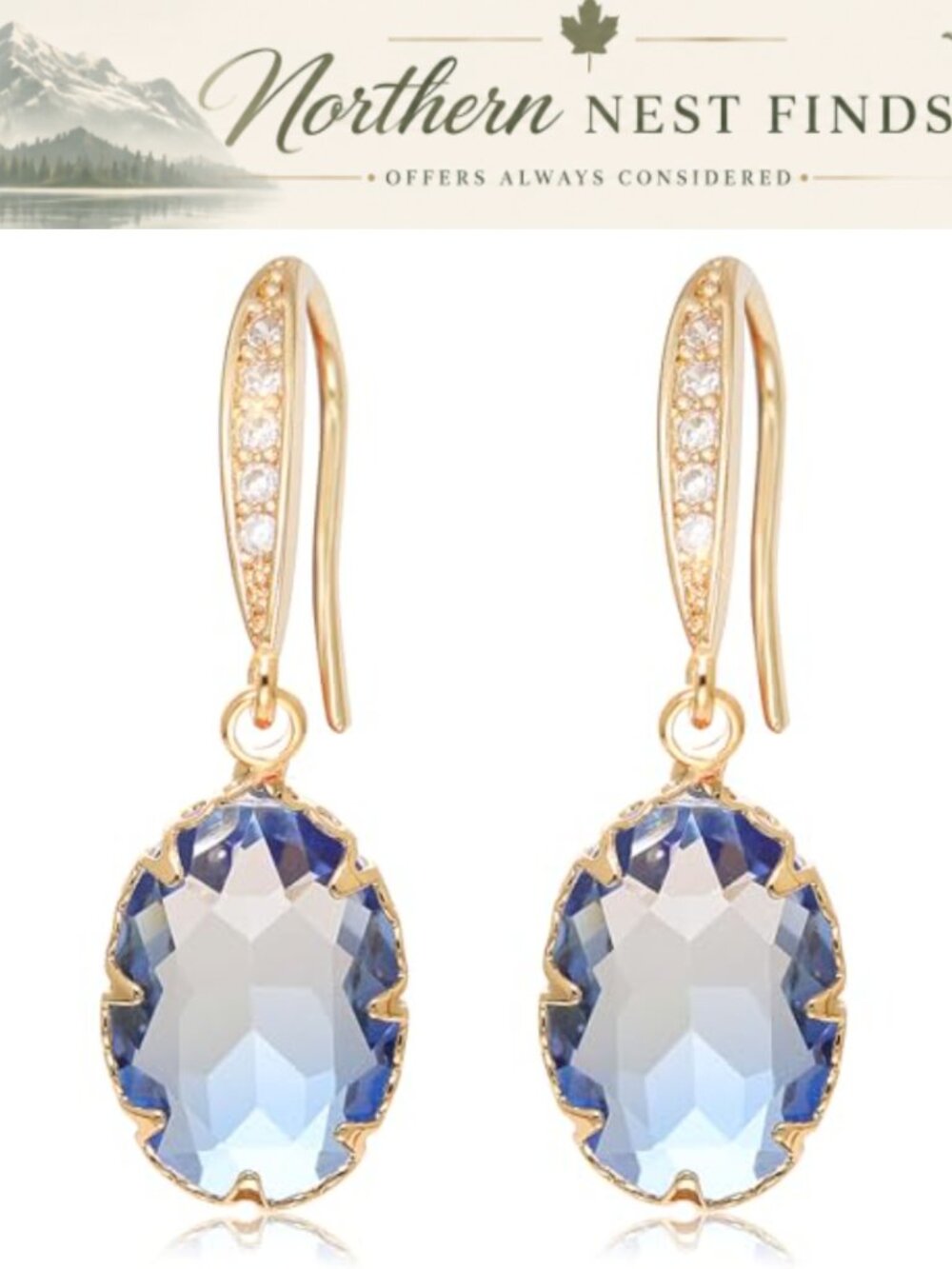 Rhinestone Crystal Teardrop Earrings Cubic Zirconia Gold Hook Dangle Drop
